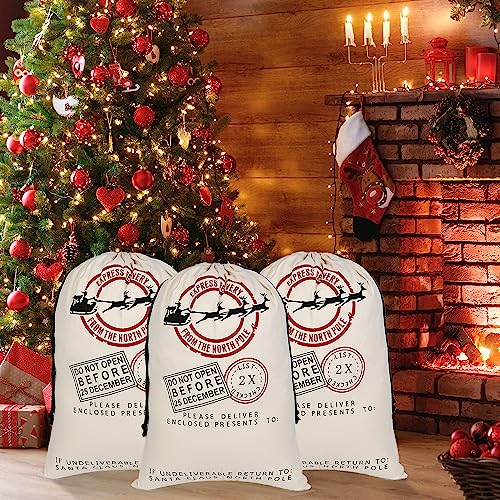 LKITMIUT 6 Pack Santa Sacks - Large Cotton Canvas Gift Bags With Drawstrings - 27.5