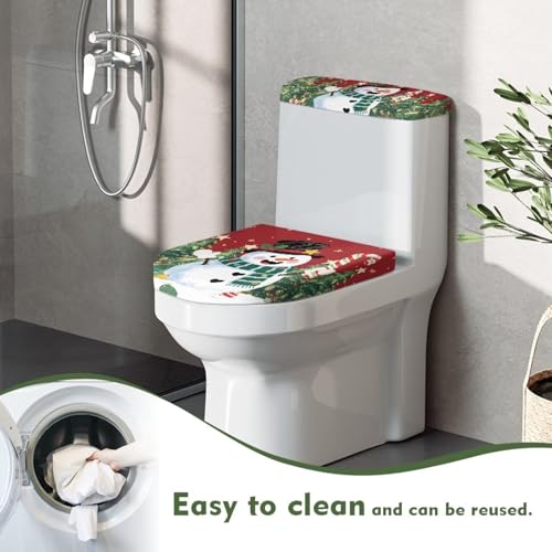 Christmas Bow Bell Toilet Tank Lid Cover and Toilet Seat Lid Cover 2 Pcs Set Toilets Covers with Elastic Cloth Fits Most Toilets Tanks & Lids
