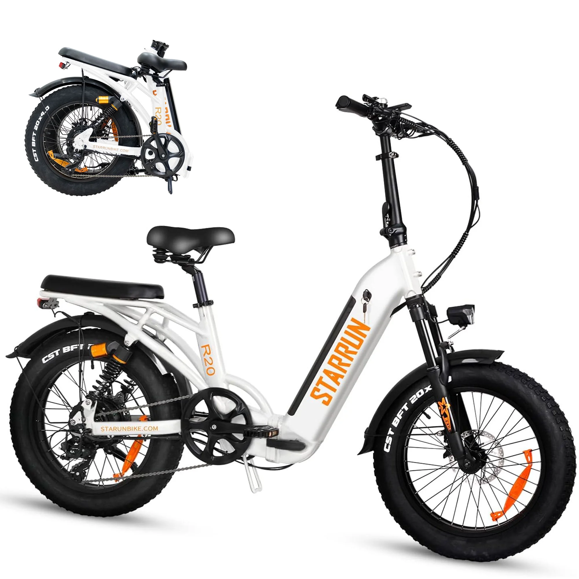 Foldable Electric Bike, Up to 20mph & 48V 20AH Removable Battery & Full Suspension Electric Bicycle for Adults, 20