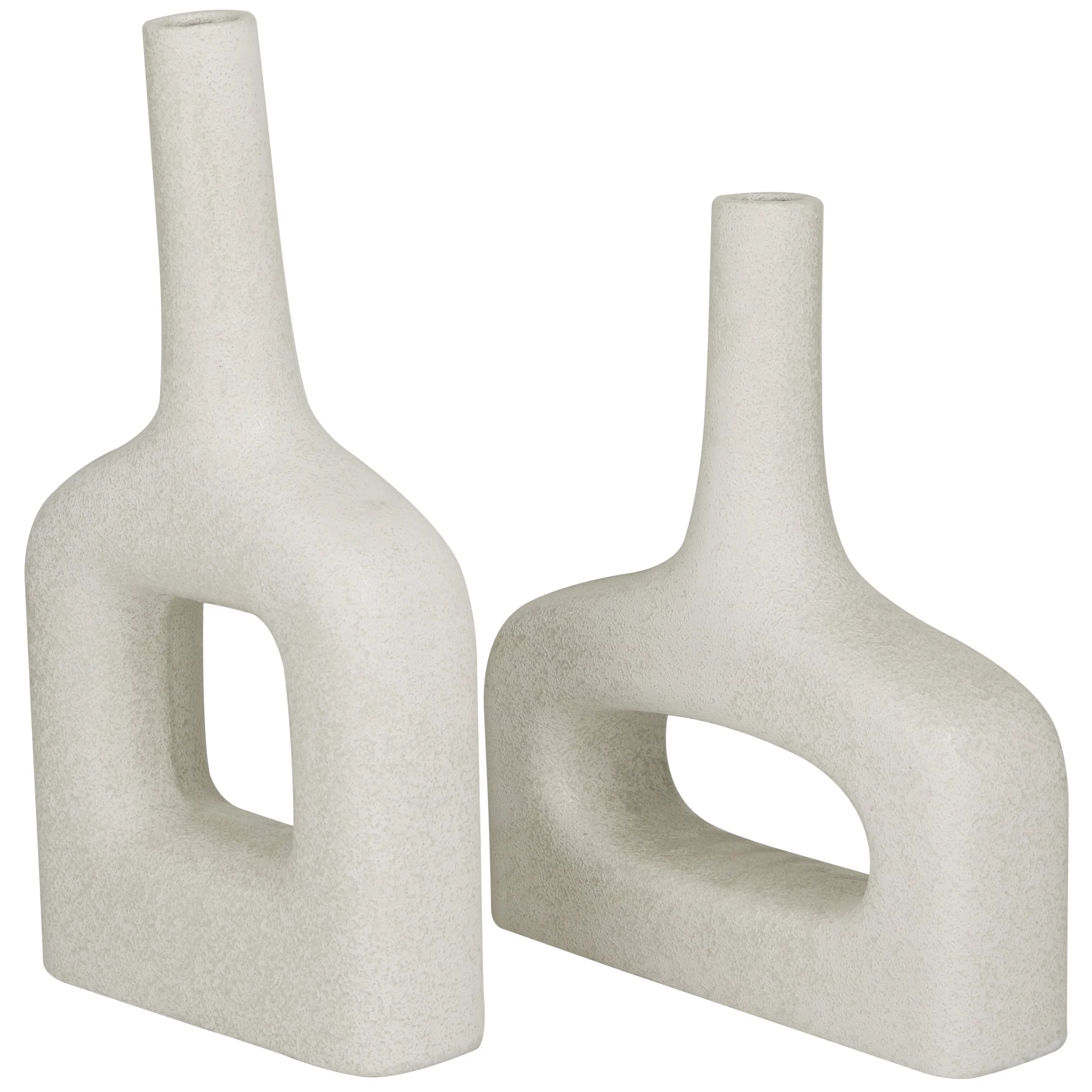 CosmoLiving by Cosmopolitan  Ceramic Round Donut Shaped Vase (Set of 2) White