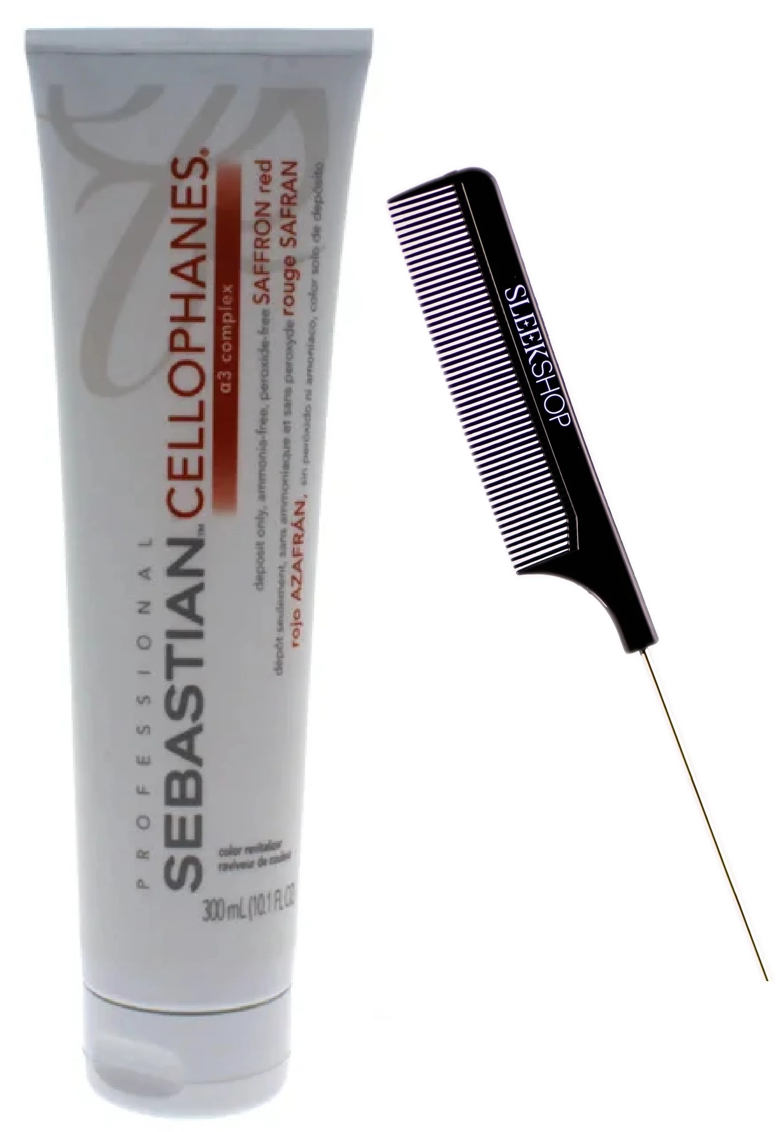 Sebastian CELLOPHANES, Hair Color Revitalizer A3 Complex Conditioner, Deposit Only, Ammonia-Free, Peroxide-Free (w/ Sleek Comb) Sebastion Haircolor Dye (SAFFRON RED - 10 ounce size / 300 ml)
