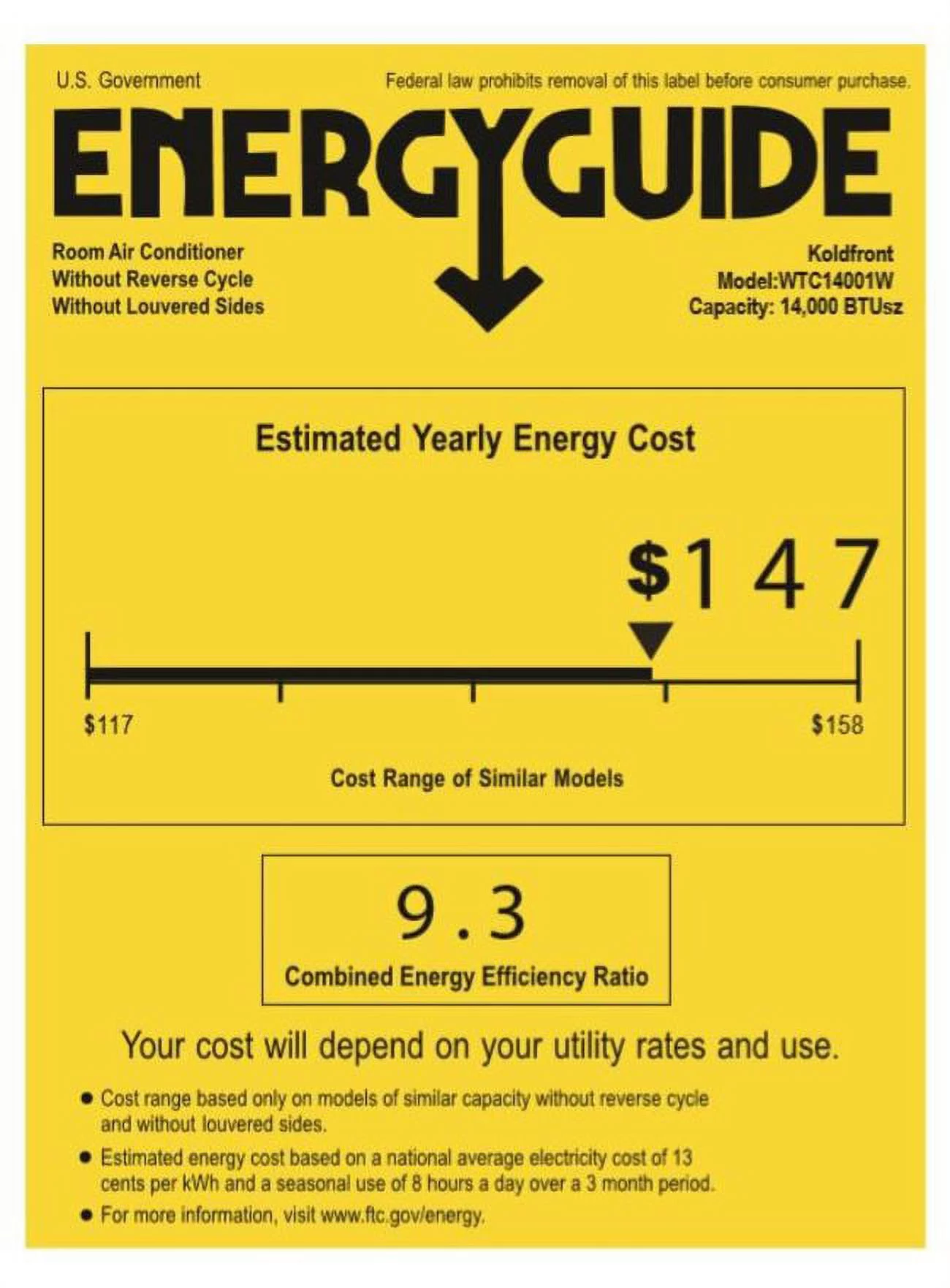 Koldfront Wtc14001w 14000 BTU 208/230V Through The Wall Air Conditioner - White