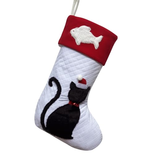 Dog Christmas Stockings Dual-Layer with 3D Black Doggy and White Bone, 20 inch Large Pet Animal Dogs Xmas Stockings for Christmas Family Decorations (Black Dog)