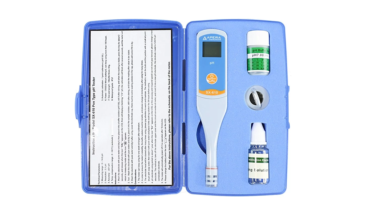 Apera Instruments SX610 Waterproof pH Pen Tester, 0.1 pH Accuracy, 0-14.0 pH Range, Suitable for Test Tube Testing, Replaceable Probe