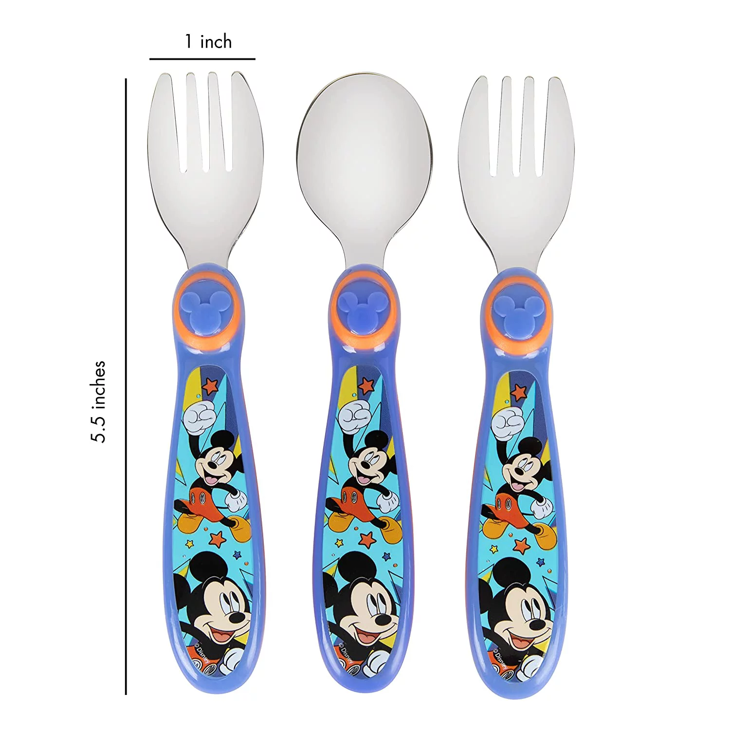 The First Years Disney Mickey Mouse Toddler Utensils - Stainless Steel Baby Spoons and Baby Forks - Toddler Silverware - 4 Pairs
