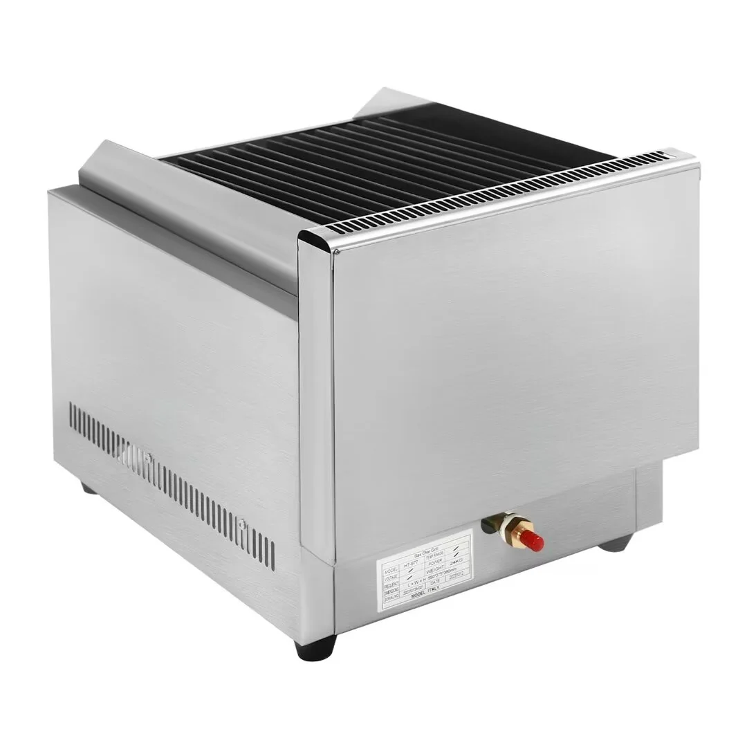Oukaning Commercial Restaurant Radiant Broiler Char Grill Countertop Gas Grill 2 Burners Stainless Steel