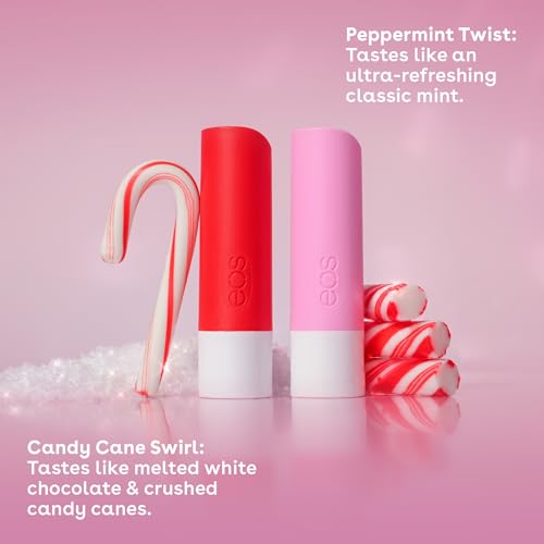 eos Holiday 24H Moisture Mini Super Balm Set, Sugar Plum Spritz, Candy Cane Swirl, Iced Sugar Cookie, Limited Edition Lip Care, Stocking Stuffers, 0.24 fl oz, 3-pack