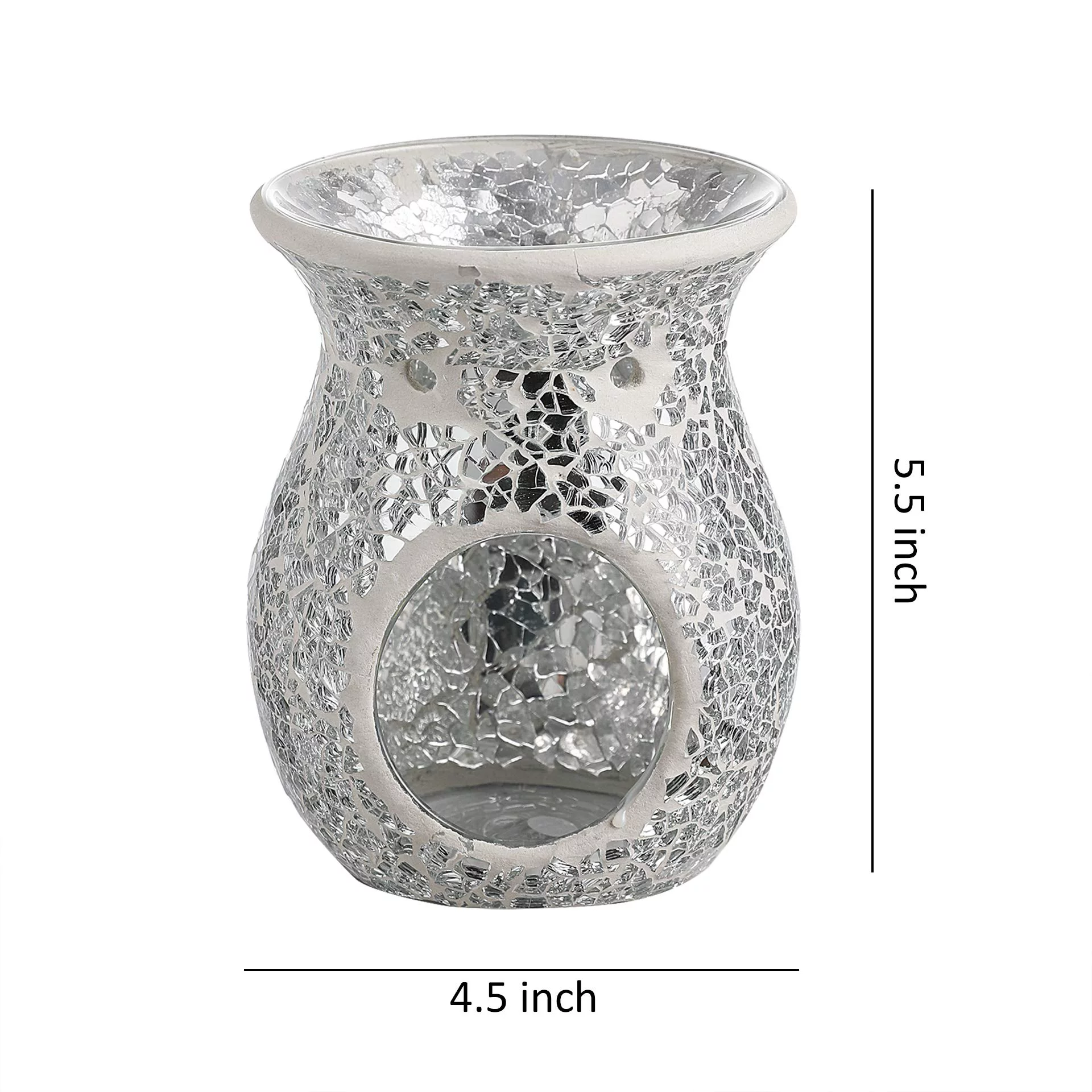 4.5X5.5 Inch Mosaic Glass Oil Burner, Fragrance Oil Burner,Tealights Wax Melt Holder for Gifts & Home Decoration (Silver)