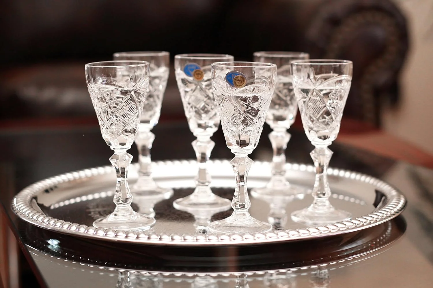 Set Of 6 2-Oz Hand Made Vintage Russian Crystal Glasses, Liquo