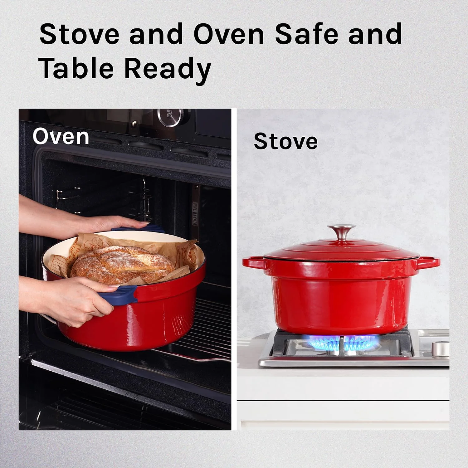 Electric Precision Enameled Cast Iron Dutch Oven 6 in 1 Multi Cooker 6 Qt Heavy Duty, Sear/Saute/Braise/Slow Cook/Keep Warm/Delay/Manual, Red