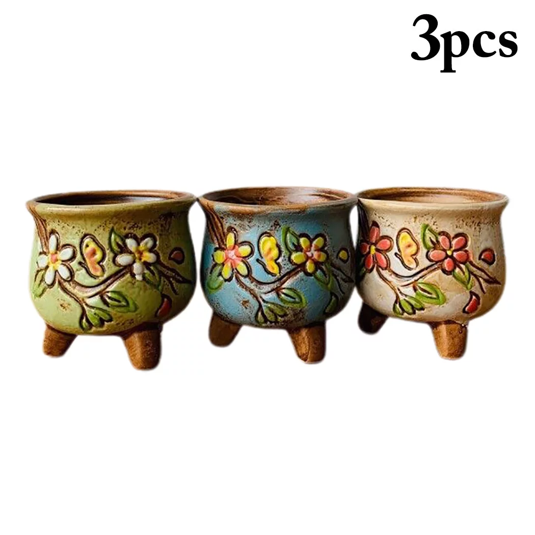 Ceramic Plant Pots Decorative: 3PCS Flower Pots Succulent Planter Pots with Legs