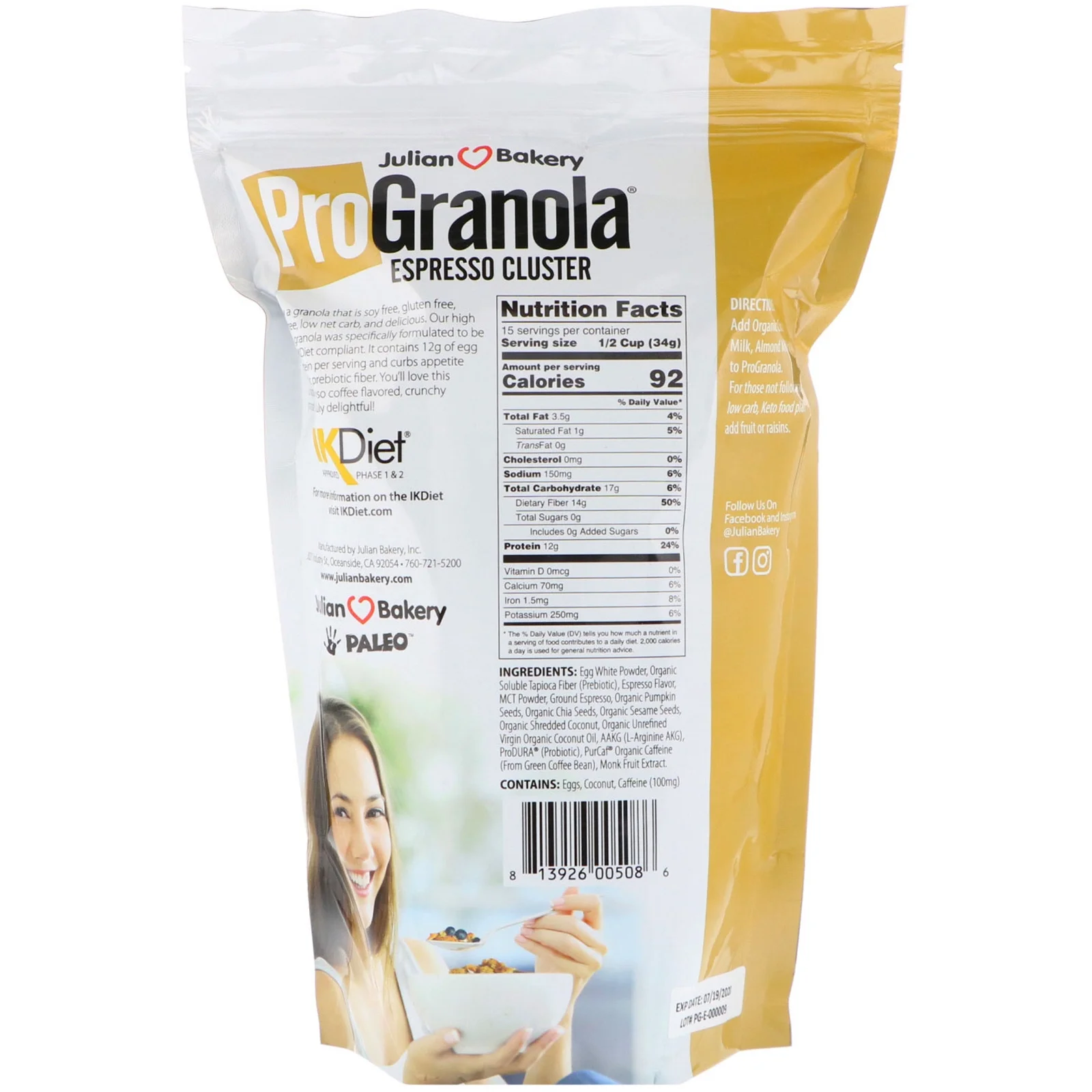Julian Bakery, Pro Granola, Espresso Cluster, 17.9 oz