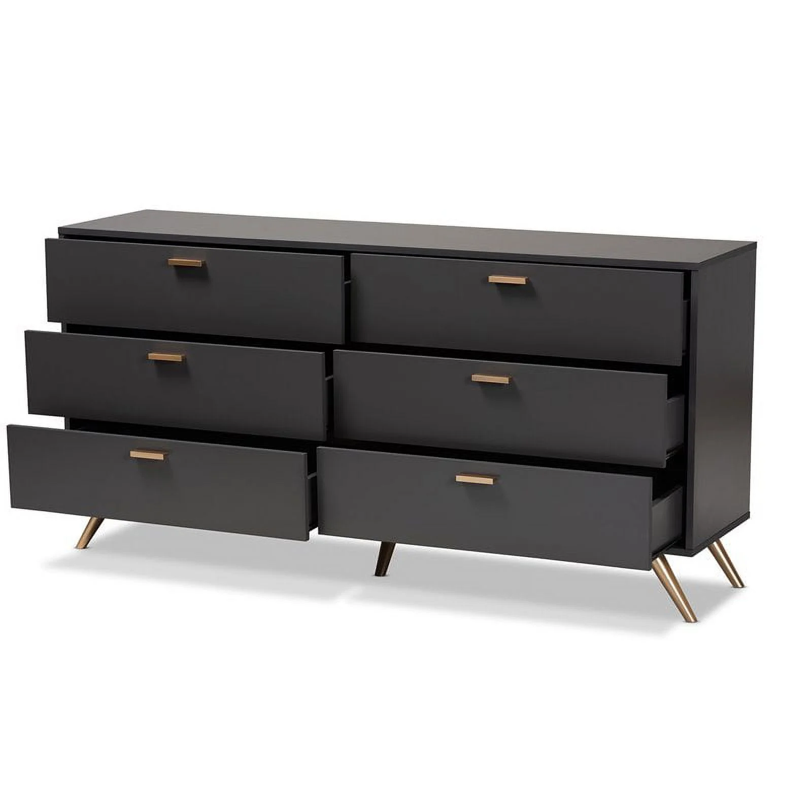 Bowery Hill Dark Grey and Gold Finished Wood 6-Drawer Dresser