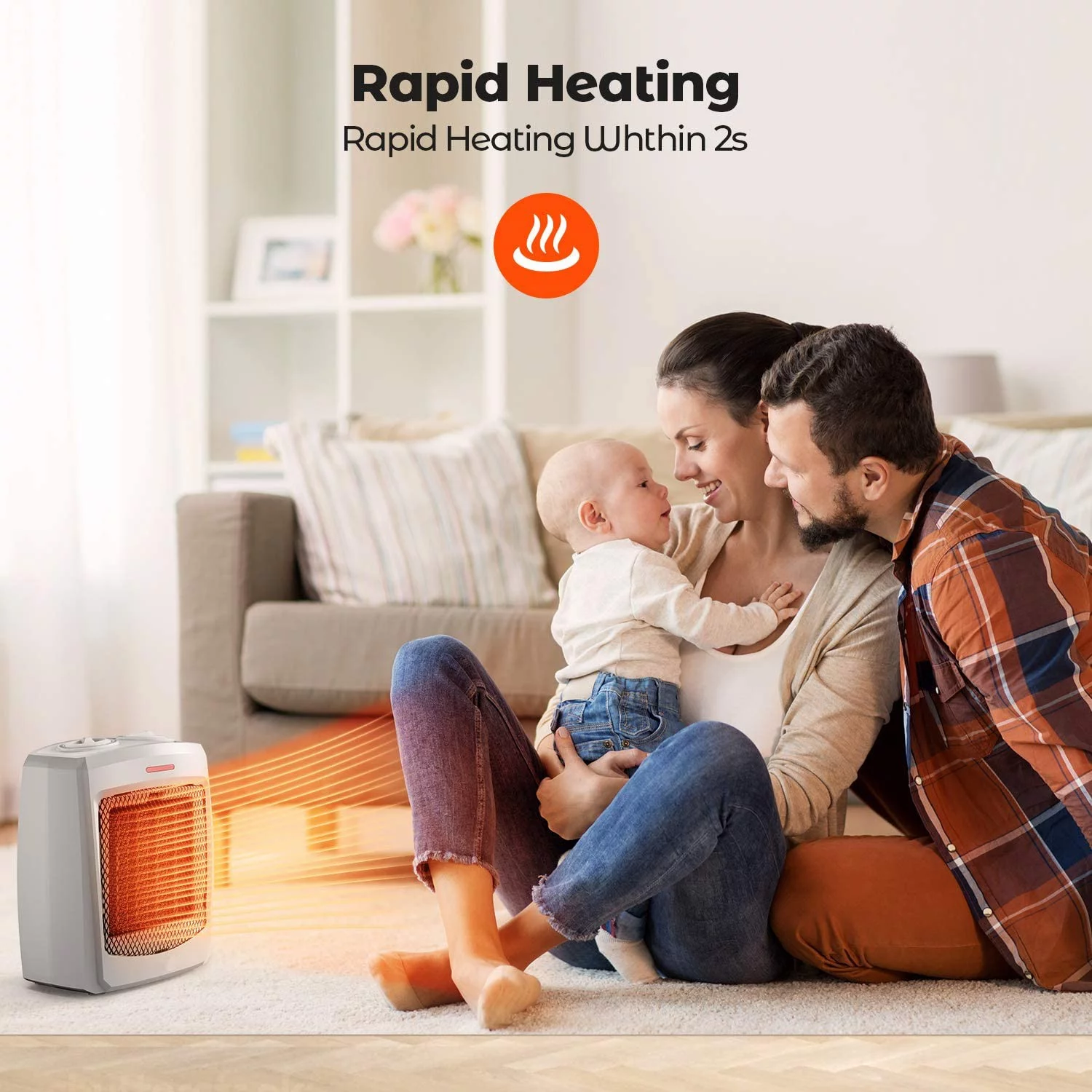 Space Heater Electric Heater for Home and Office Ceramic Small Heater with Thermostat, 750W/1500W