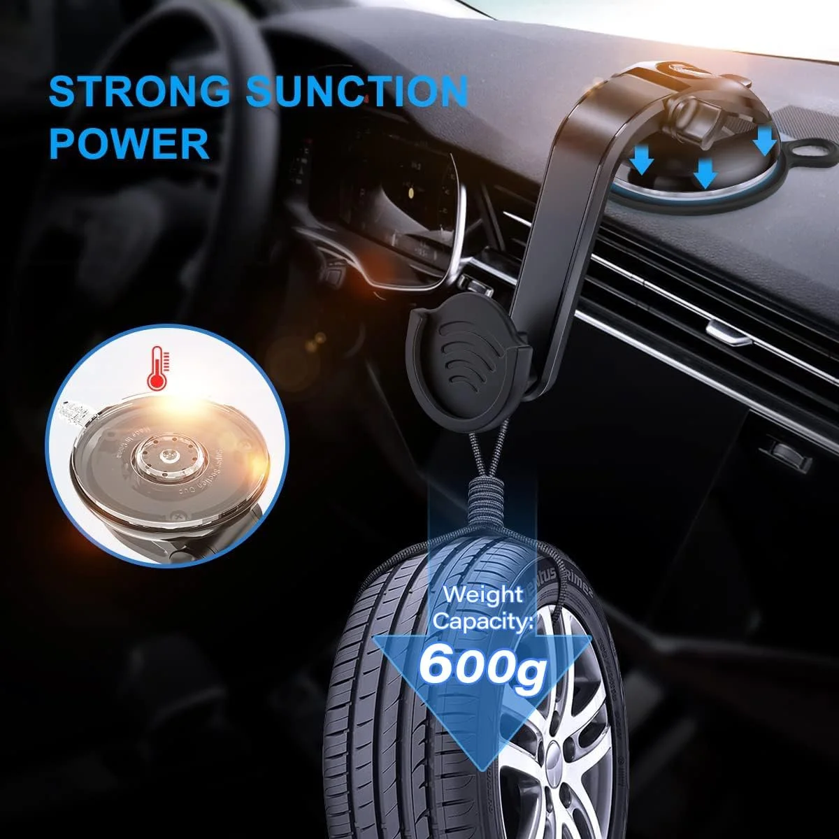 pop-tech Suction Cup Phone Holder for Socket Users, Dashboard Car Phone Mount for Collapsible Grip with Adjustable 360 Rotation, Includes 3M Sticky Adhesive Replacement for Expanding Stand - Black