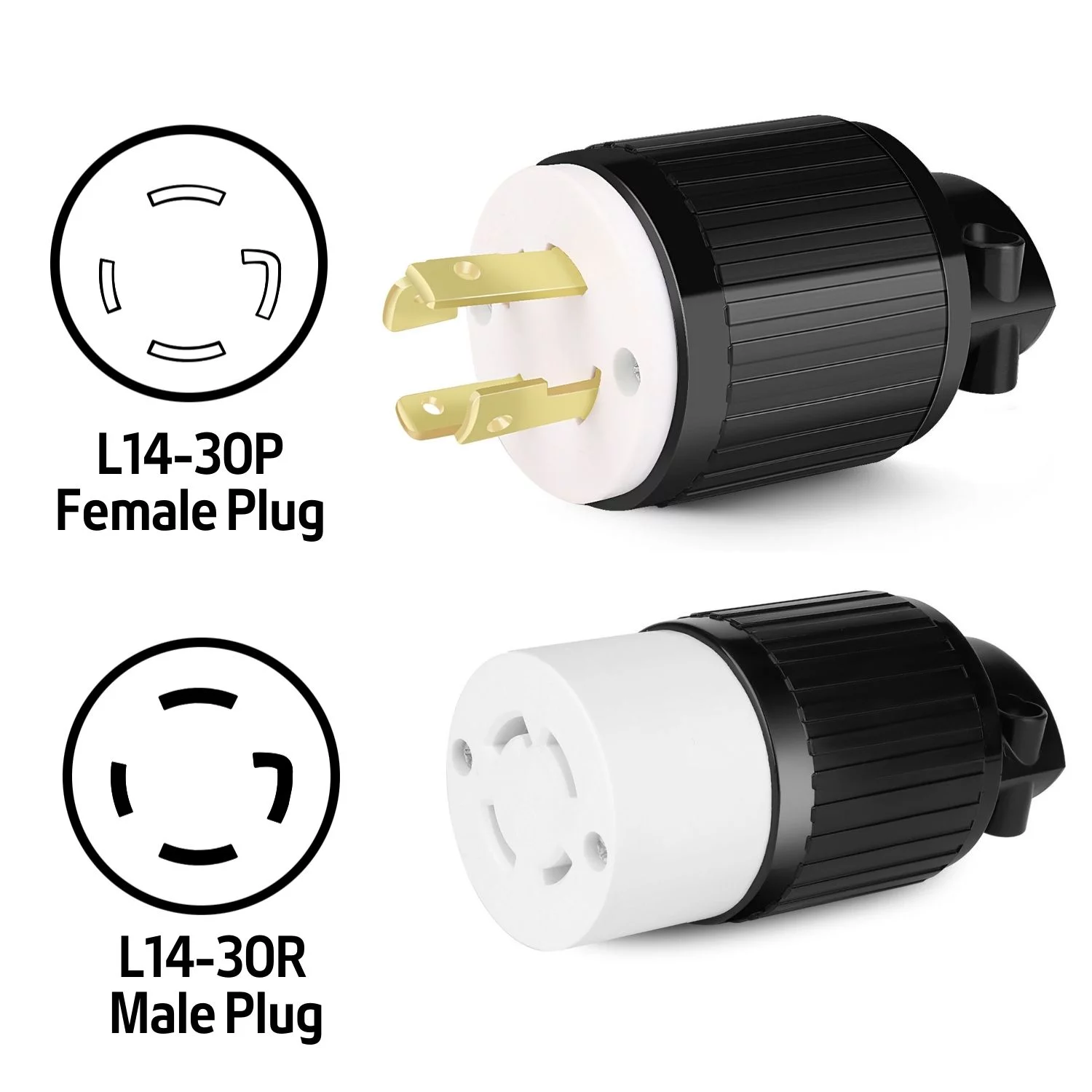 NEMA L14-30R Locking Connector Female Socket, 30 AMP 125/250V 3 Pole 4 Wire 3P 4W Grounding Twist Lock Industrial Grade Heavy Duty Plug for Generator, Transfer Switches, RV Trailer, Welding Gear