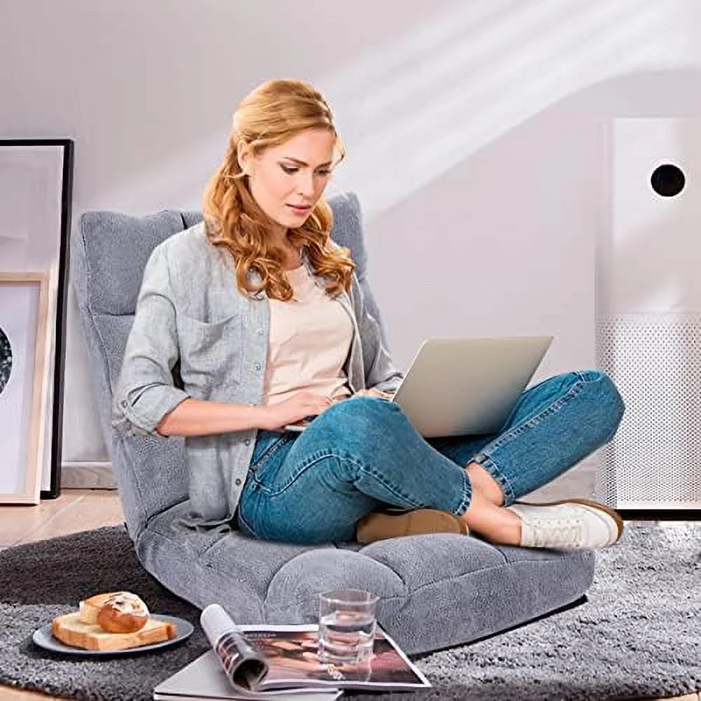 Adjustable Floor Gaming Chair for Adults - Coral Velvet Lounge Chair with 14-Position Backrest  Thick Sponge Padding  Sturdy Steel Frame (Gray)