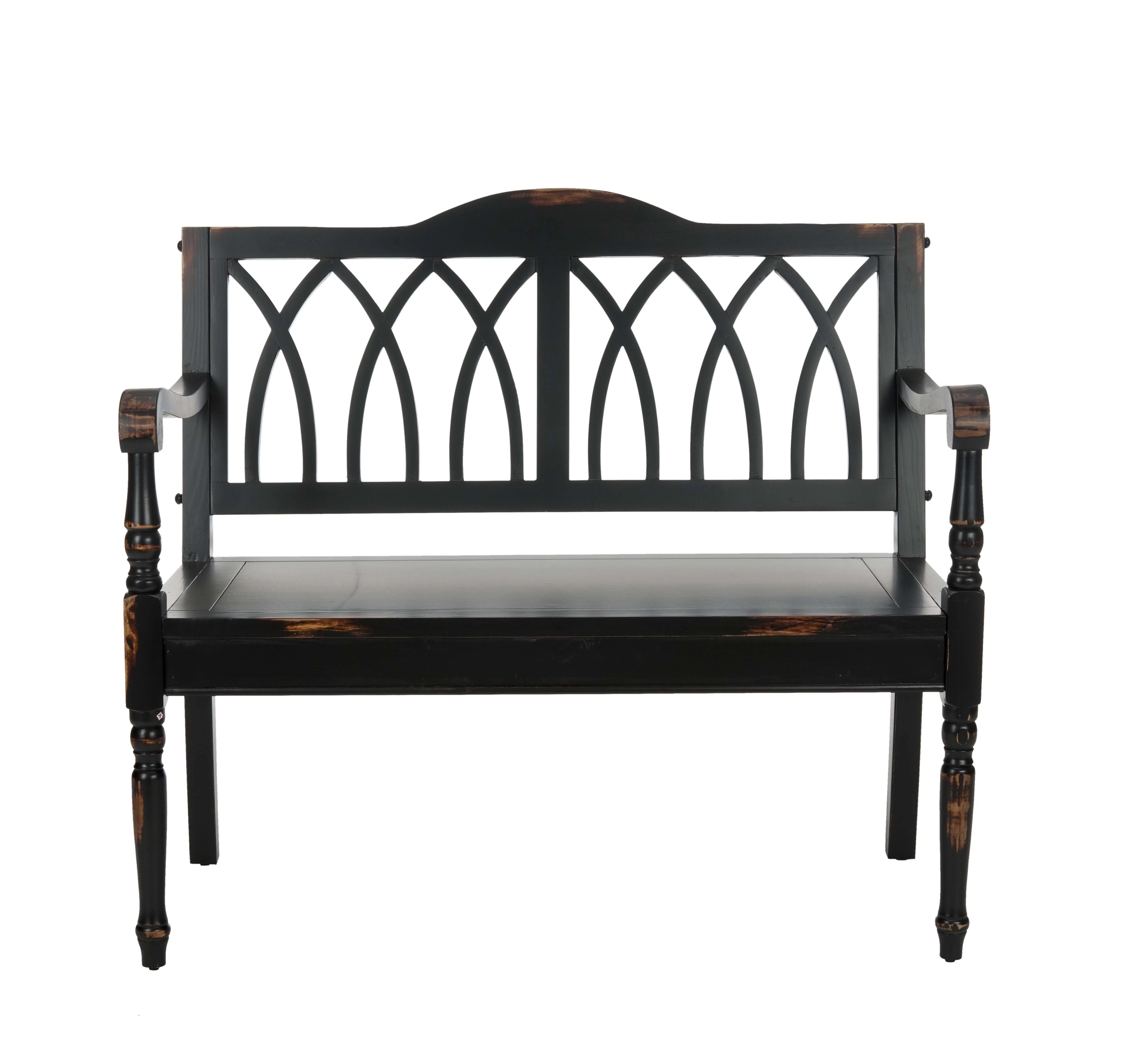 SAFAVIEH Benjamin Geometric Rustic Bench, Distressed Black
