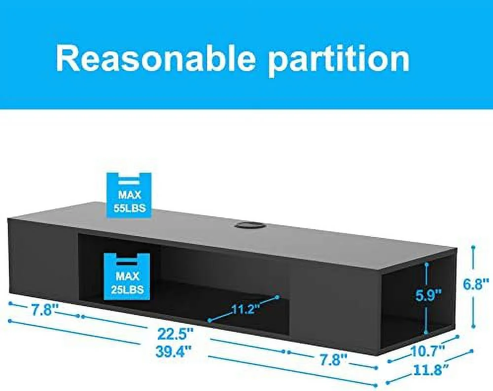 HBBOOMLIFE Floating TV Stand   Wall Mounted Entertainment Center Media Console Component Under TV TV Media Console  with   Black