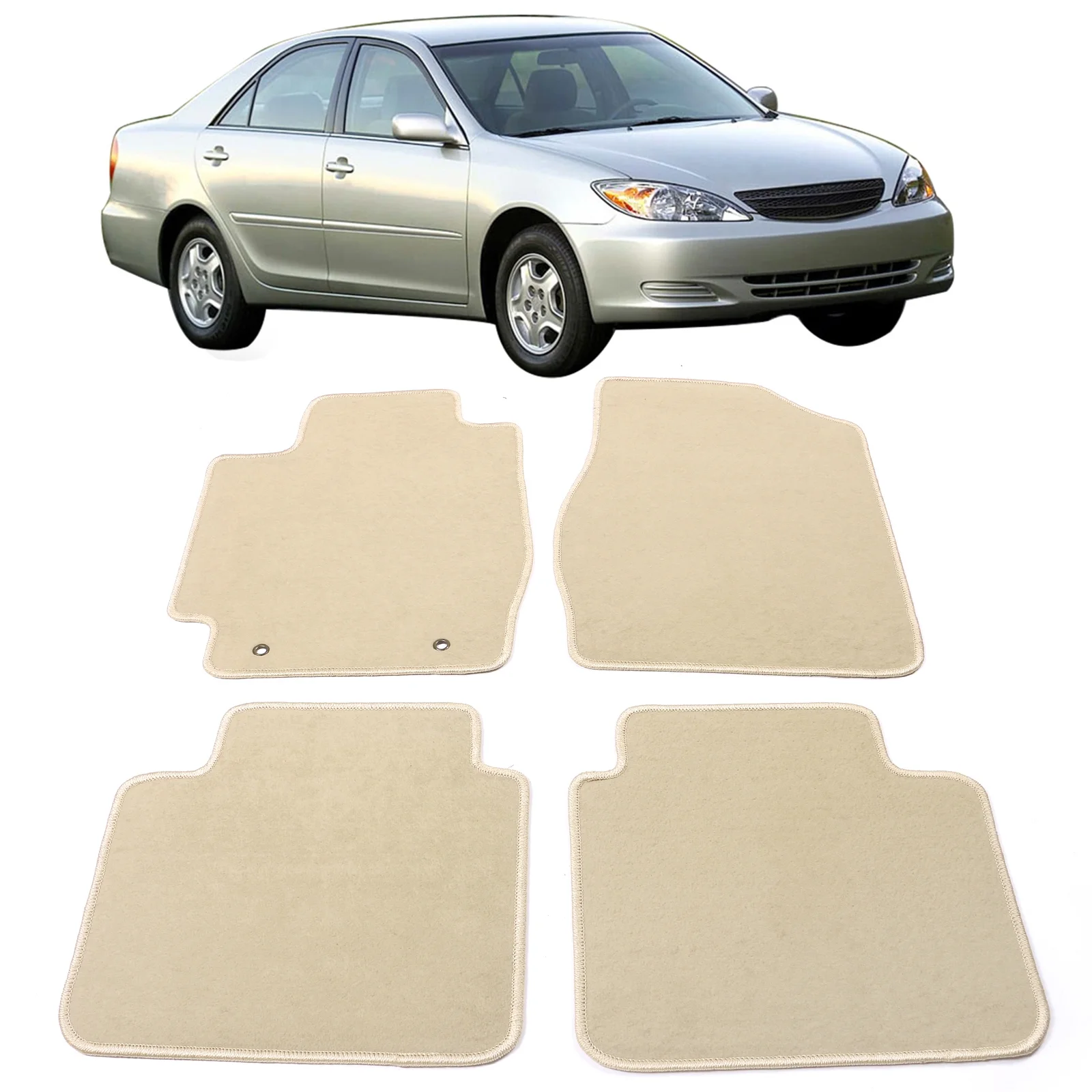 Ikon Motorsports Floor Mat Compatible With 2002-2006 Toyota Camry Factory Fitment Beige Nylon Front Rear Car Floor Mats Liner Carpets Replacement 4PCS