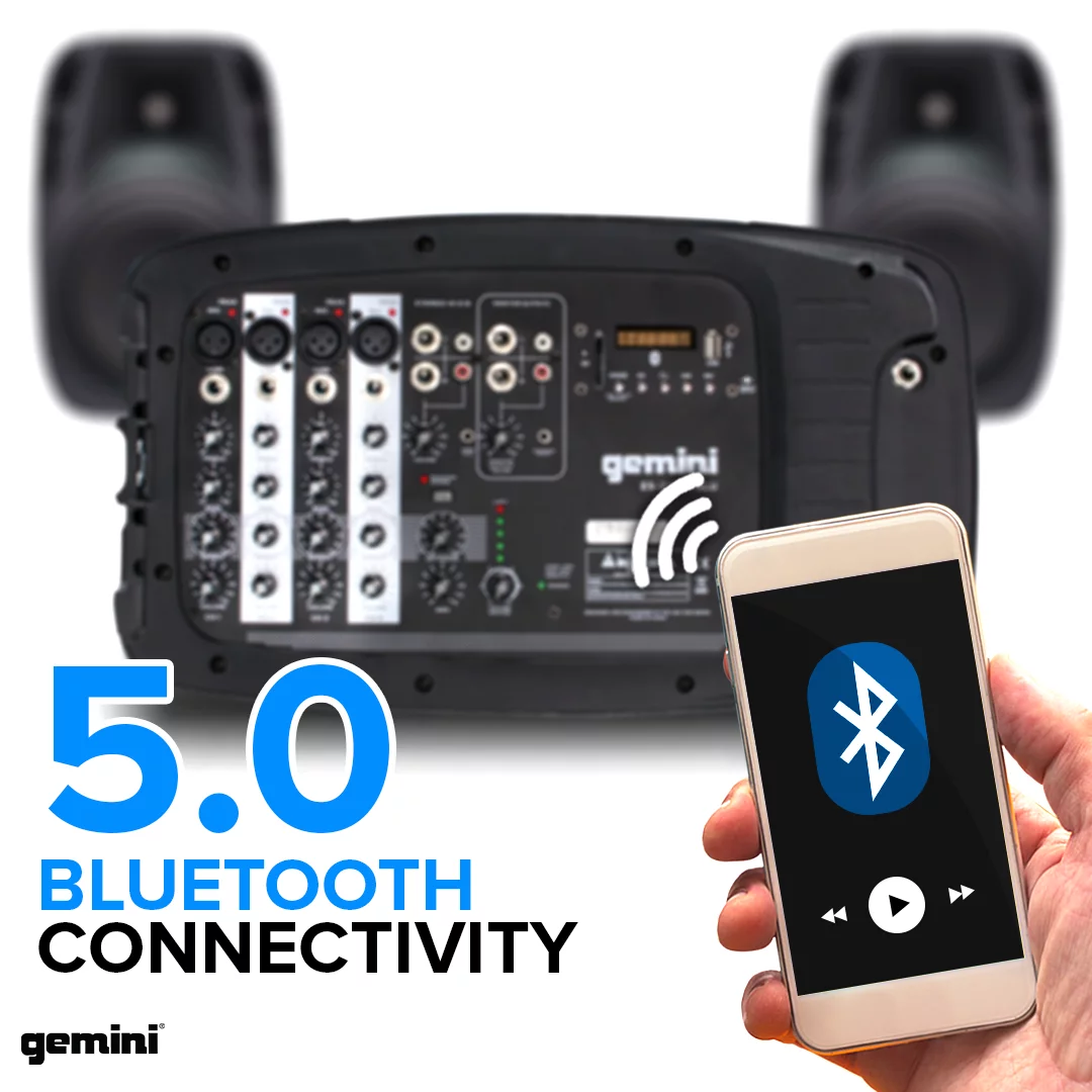 Gemini ES-210MXBLU-ST Bluetooth Portable PA System With Detachable Powered Mixer