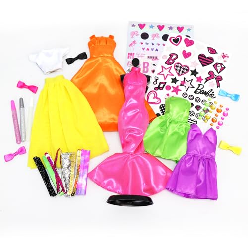 Barbie Be a Real Fashion Designer Neon Edition – DIY Dress-Up Craft Kit with Neon Fabrics & Accessories – Design Custom Outfits for Barbie Dolls – Gift for Creative Girls Ages 6+