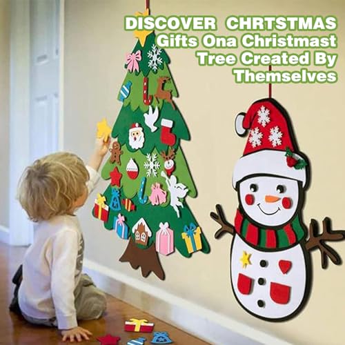 Montessori Felt Christmas Tree for Toddlers DIY Felt Christmas Tree Set with 32 Ornaments for Kids Toddlers Home Wall Hanging Felts Christmas Craft Kits Xmas Decoration Party Supplies