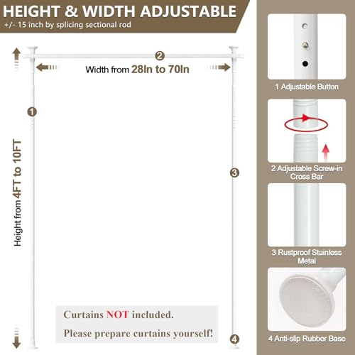 Room Divider, No Drilling Curtain Rod Wall Divider for Space Partition, Adjustable 4-10ft(H) 28-70inch(W) Heavy Duty Floor to Ceiling Tension Rod Dividers Temporary Privacy Separator Window Rods Black