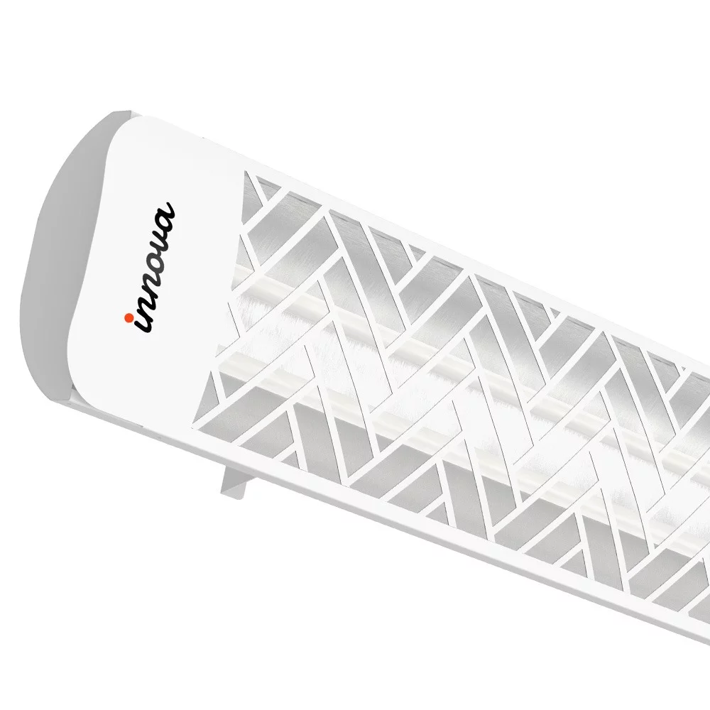 Innova-4000 Watt Electric Infrared Dual Element Heater-480 Voltage-White Finish-Chevron Decorative Fascia-Outdoor Wall Mount Electric Heater-EF40480W1
