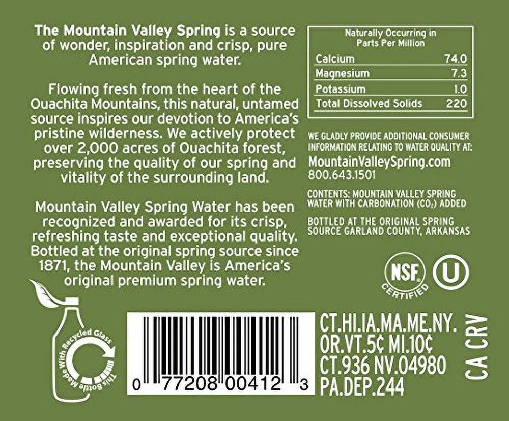 Mountain Valley Sparkling Water, 333 mL Glass Bottles (Pack of 24)