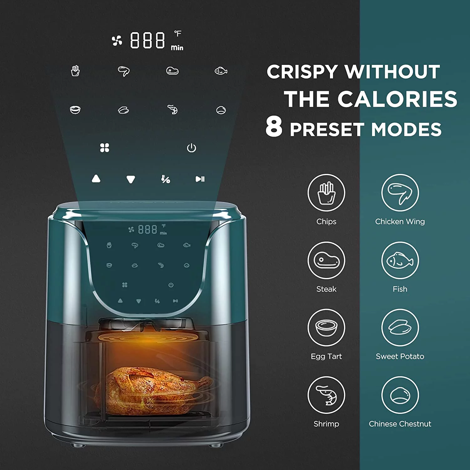 HAUSHOF 5.8QT Air Fryer Small Oven, Digital Oil-Less Cooker 1450W Airfryer, 8 Presets Cooking Functions, Time & Temperature Control, with Nonstick Tray, Green