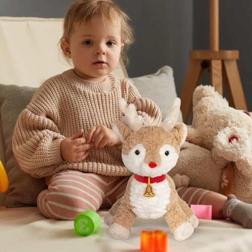 Red Nose Reindeer Stuffed Animal, 12.6 Inch Deer Fawn Plush Toy, Toddlers Small Baby Deer Animal Plushie, Christmas Party Soft Toy, Gift for Kids Boys Girls, Age 3+