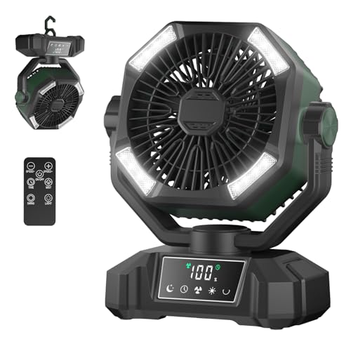Camping Fan Rechargeble - Portable Battery Powered Fan 20000mAh with LED Lantern Light, Oscillating Tent Fan with Remote, USB Output, Dual Motor, Camping Fans for Tents, Travel, Home (Forest Green)