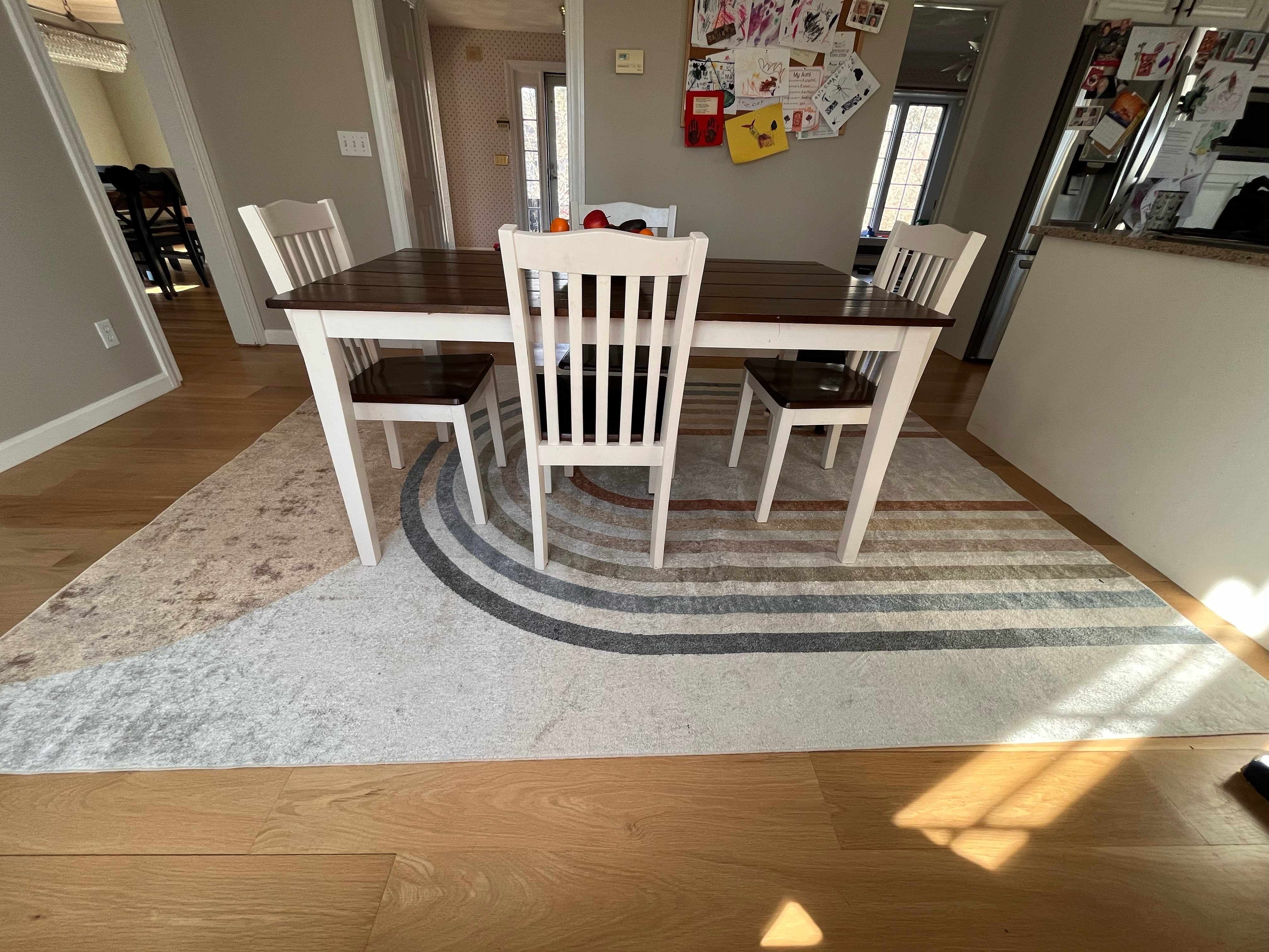 Manhattan Collection Machine Washable Area Rug for Living Room, Bedroom - Bohemian, Vintage Distressed - Rainbow Contemporary Striped Carpet - Colorful, Red, Yellow, Beige - 7'10