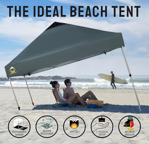 CROWN SHADES 10x10 Pop Up Canopy - Beach Tent with One Push Setup - Easy Outdoor Sun Shade for Events, Parties, Camping - Gazebo with STO-N-Go Cover Bag, Silver Coated Top, White