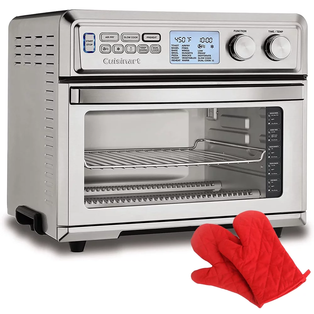 Cuisinart TOA-95 Large Digital AirFry Toaster Oven Bundle with Deco Chef Pair of Red Heat Resistant Oven Mitt