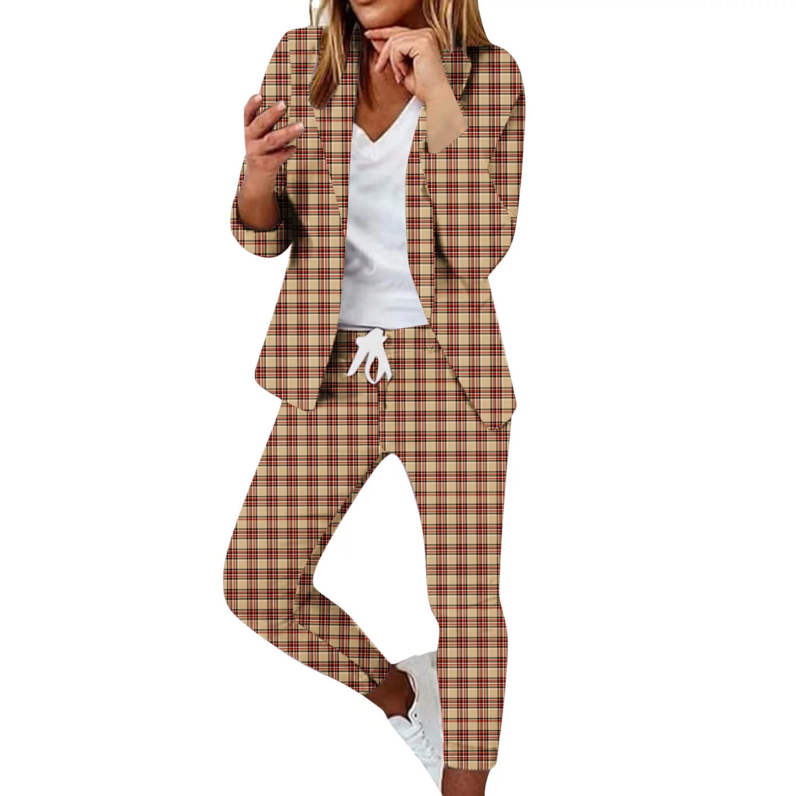 90S Outfit FWomen,Women's Casual Long Sleeved Buttonless And Pocketless Slim Fitting Drawstring Suit Pants Set