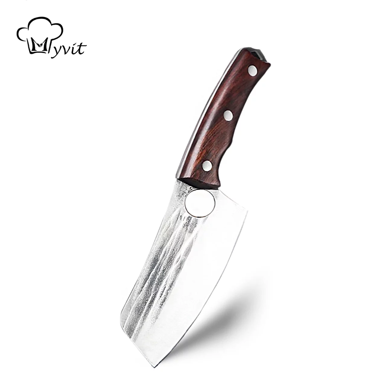 Meat Cleaver, 5.5 inch Full Tang Butcher Knife with Hole, Chef Chopping Boning Cooking Knife, High Carbon Steel Sharp Kitchen Hunting Knife for Outdoor BBQ Camping