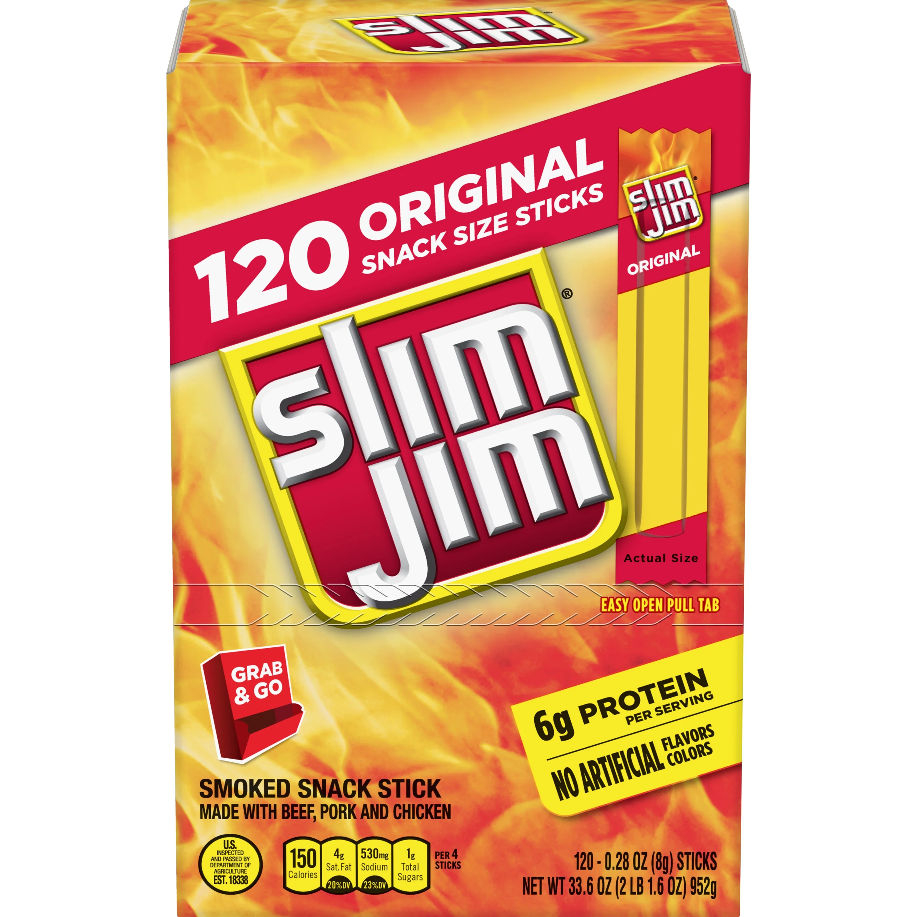 Slim Jim Smoked Snack Sticks, Original, 0.28 Ounce (Pack of 120)