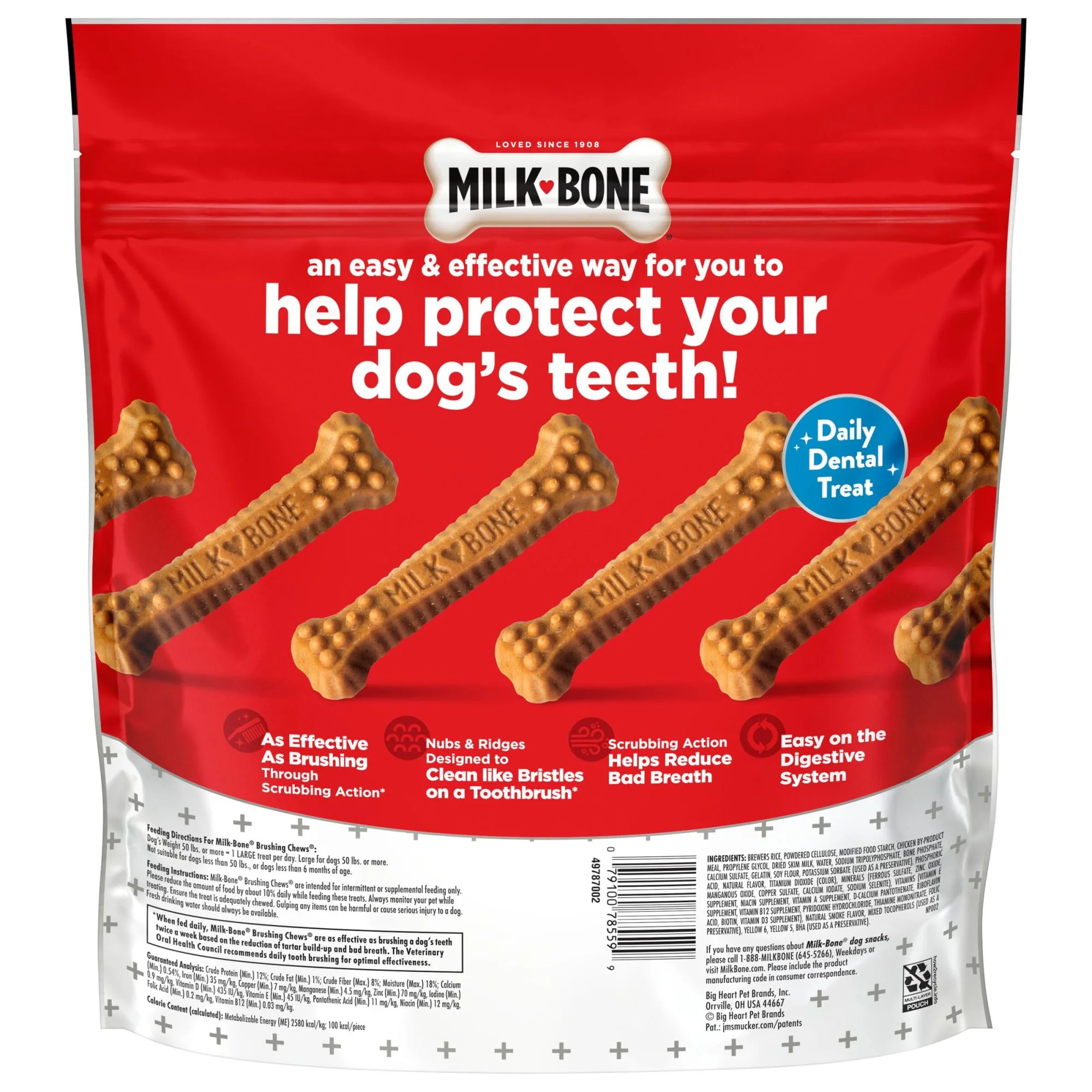 Milk-Bone Brushing Chews Daily Dental Dog Treats, Large, 24.2 oz. Bag, 18 Bones per Bag
