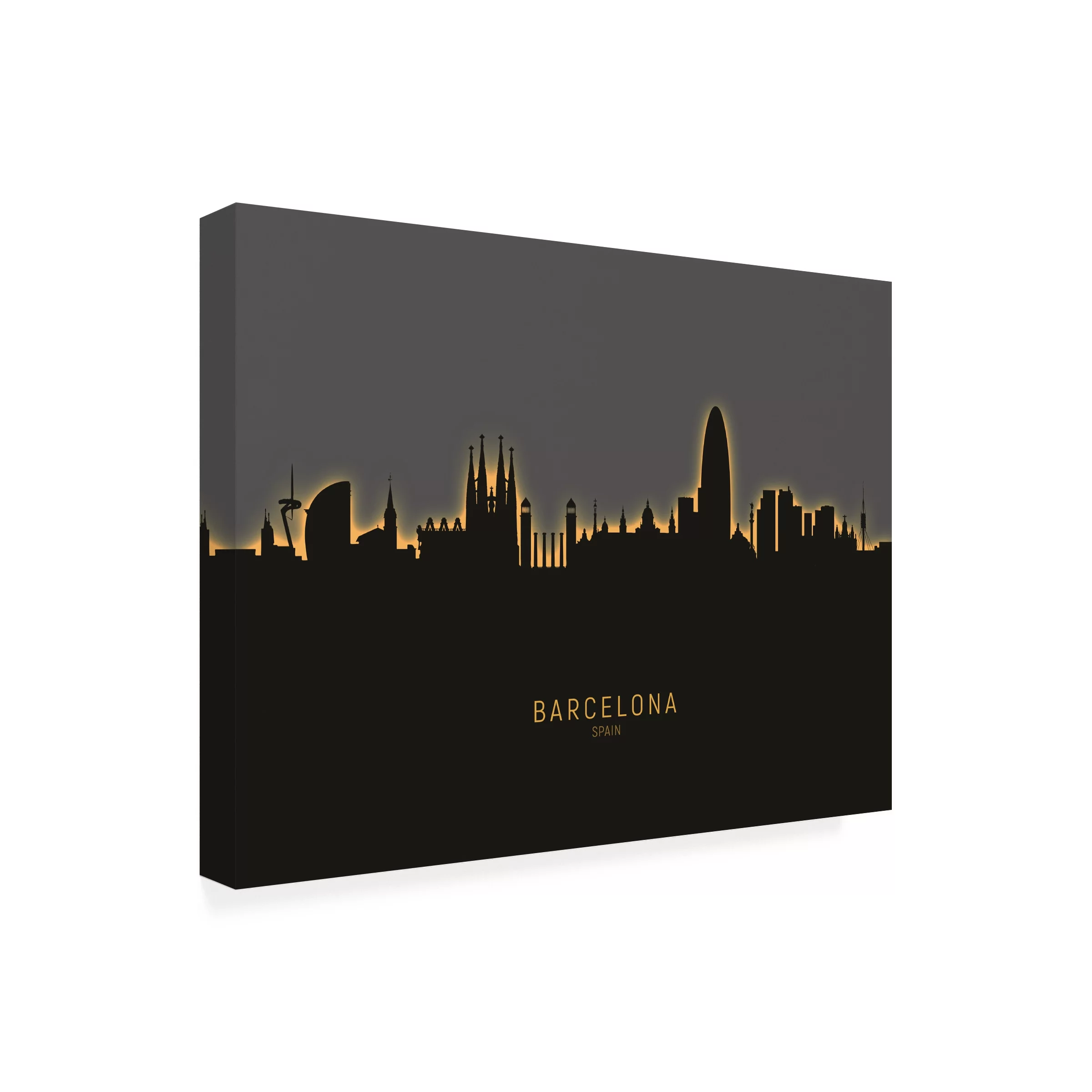 Michael Tompsett 'Barcelona Spain Skyline Glow II' Canvas Art