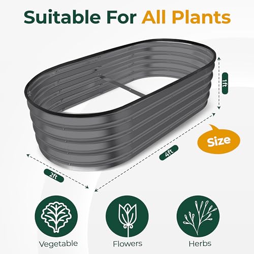 Utopia Home Galvanized Raised Garden Bed Kit 4x2x1ft, Planter Box Raised Garden Beds Outdoor, Easy Assembly Metal Raised Bed for Gardening Vegetables, Fruits, Flowers - Pack of 01 - Silver