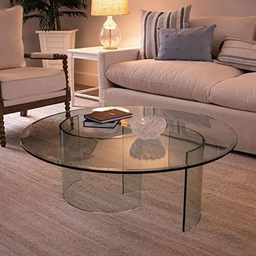 HBBOOMLIFE 38" Round 1/4" Thick Tempered Clear Glass Table Top with Flat Polished Edge