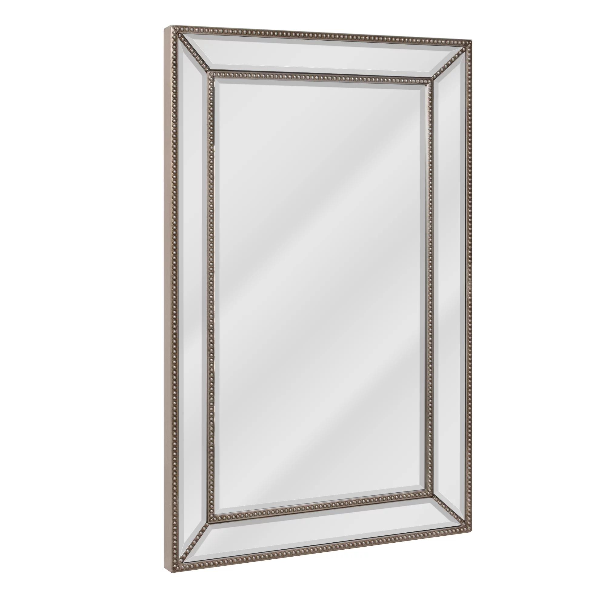 Head West Champagne Silver Metro Beaded Glass Framed Vanity Mirror - Rectangle Mirror for Bathroom & Living Room - Bevel-Edge Design with 4 D-Ring Hangers for Vertical & Horizontal Placement - 20