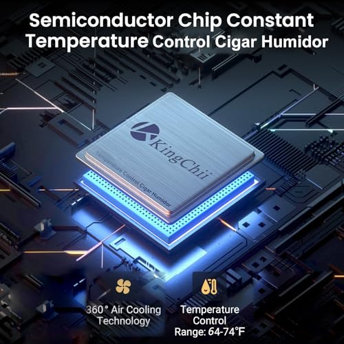 KingChii 8L Electric Cigar Humidors, Temperature Control Cabinet with Spanish Cedar Wood Shelves & Drawer Hygrometer Gifts for Men (80 Counts Capacity)