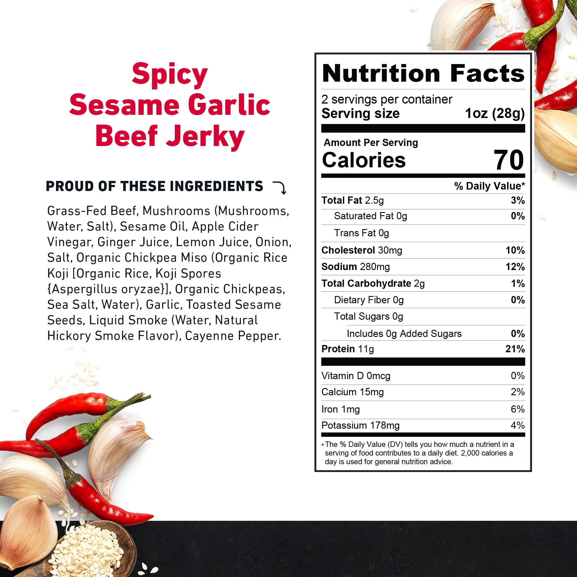 Country Archer 2oz Zero Sugar Spicy Sesame Garlic Beef Jerky