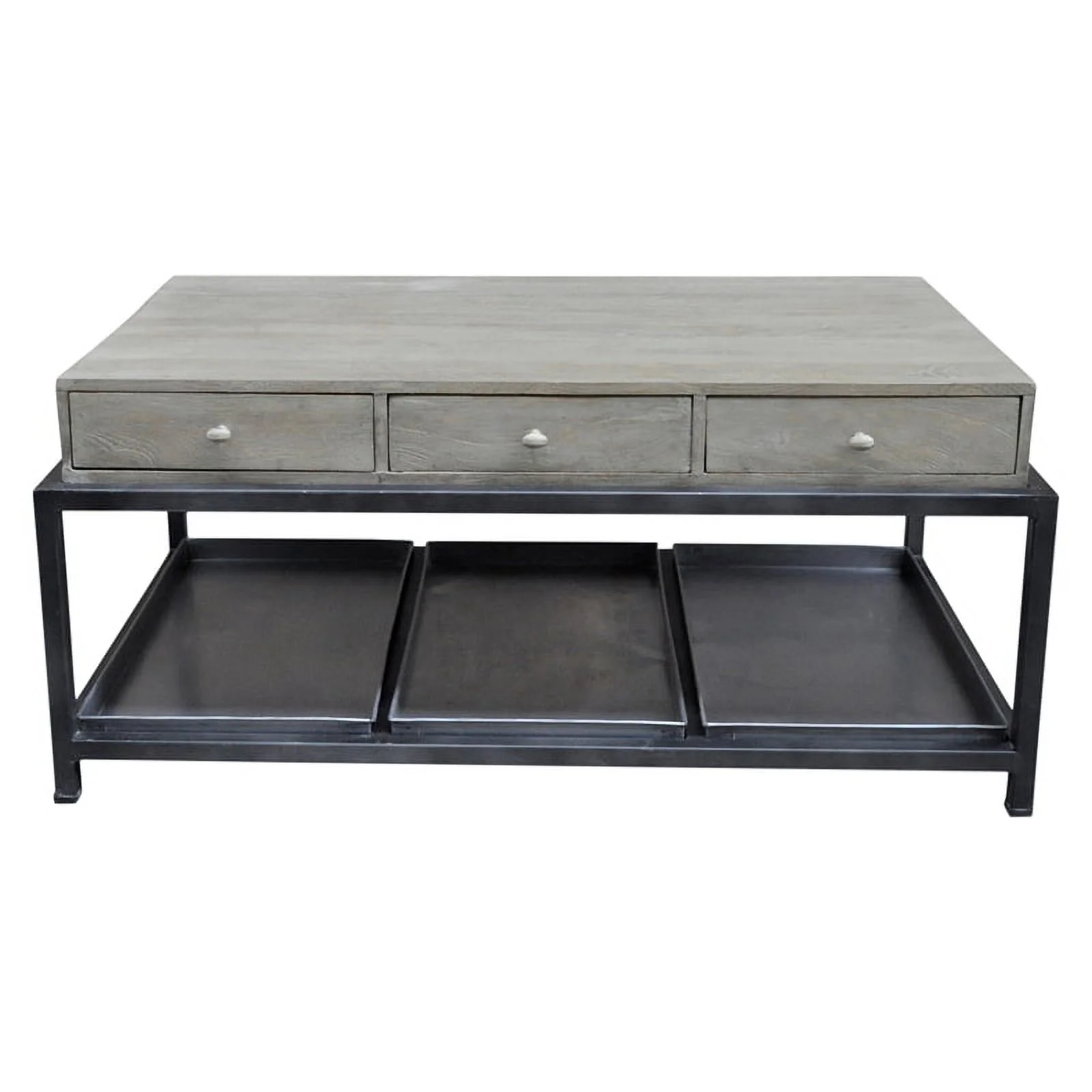 Taran Designs Julia 6-drawer Solid Wood Coffee Table in Gray/Black