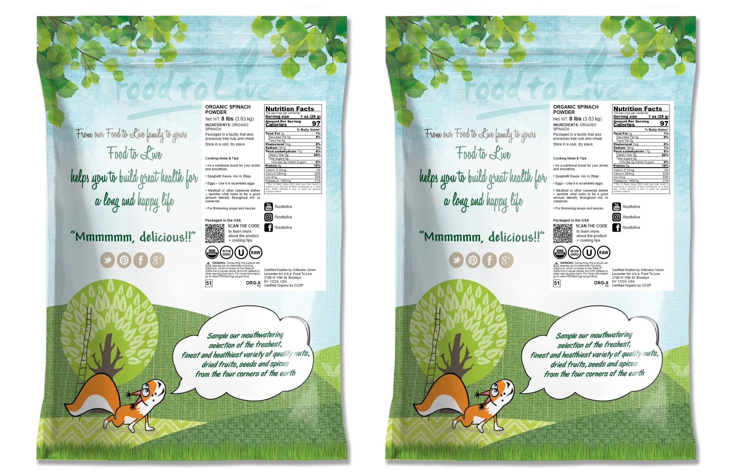 Organic Spinach Powder, 16 Pounds – Non-GMO, Kosher, Vegan, Pure – by Food to Live
