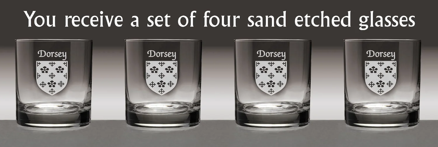 Dorsey Irish Coat of Arms Tumbler Glasses - Set of 4 (Sand Etched)