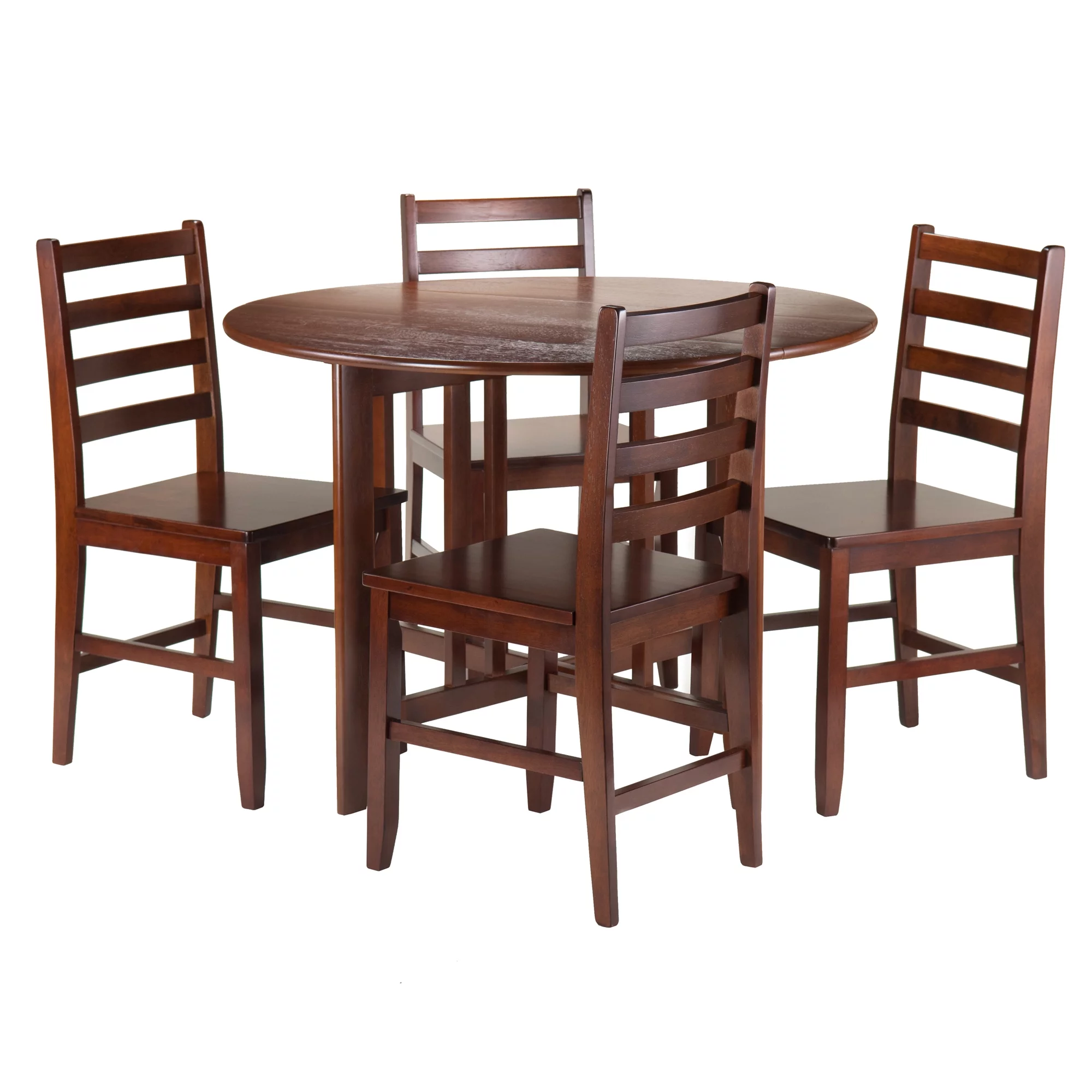 Winsome Wood Alamo 5-Pc Dining Set, Round Drop Leaf Table & 4 Ladder Back Chairs, Walnut Finish